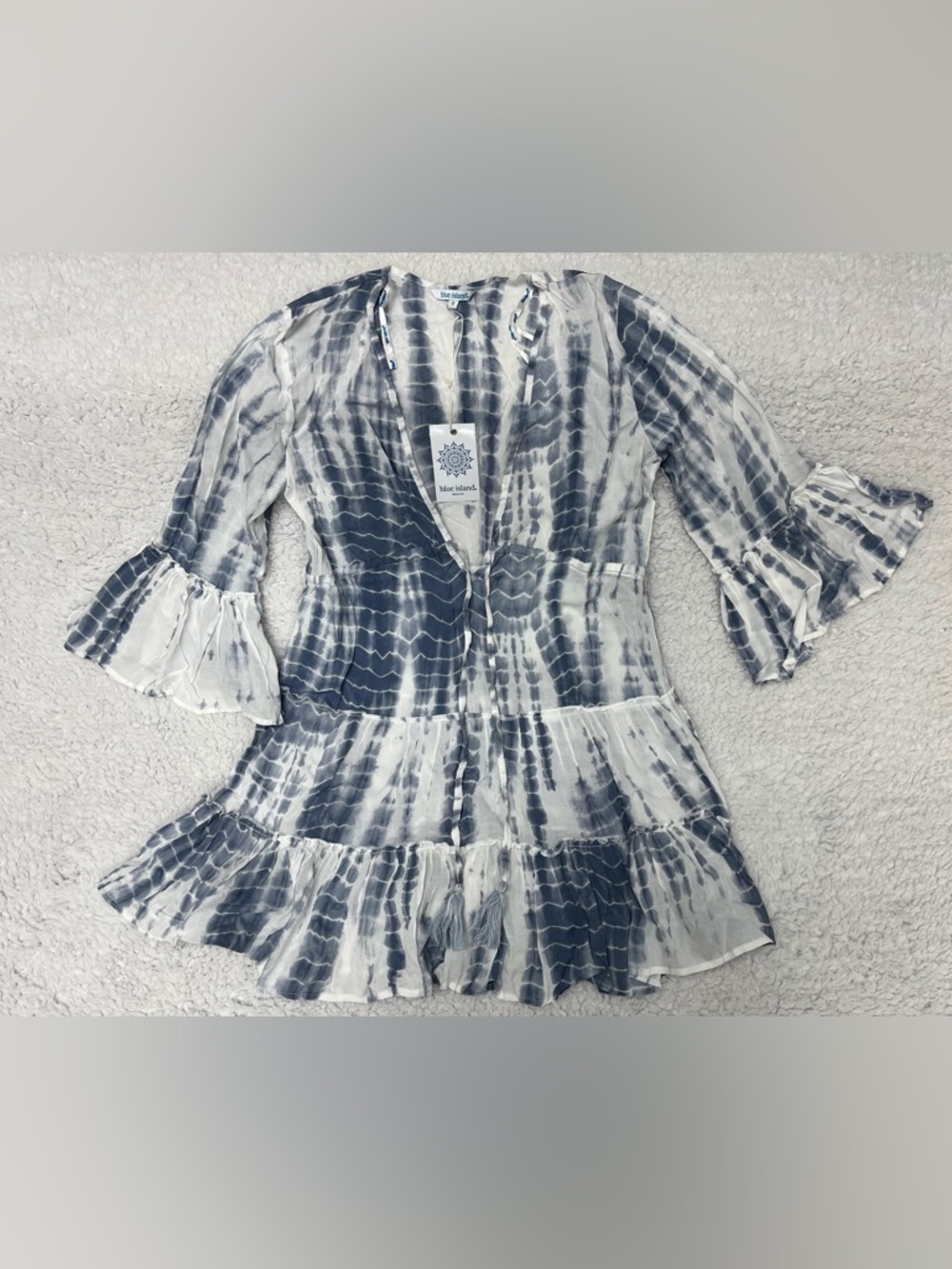 blue island Blue & White Tie-Dye Beach Tunic
